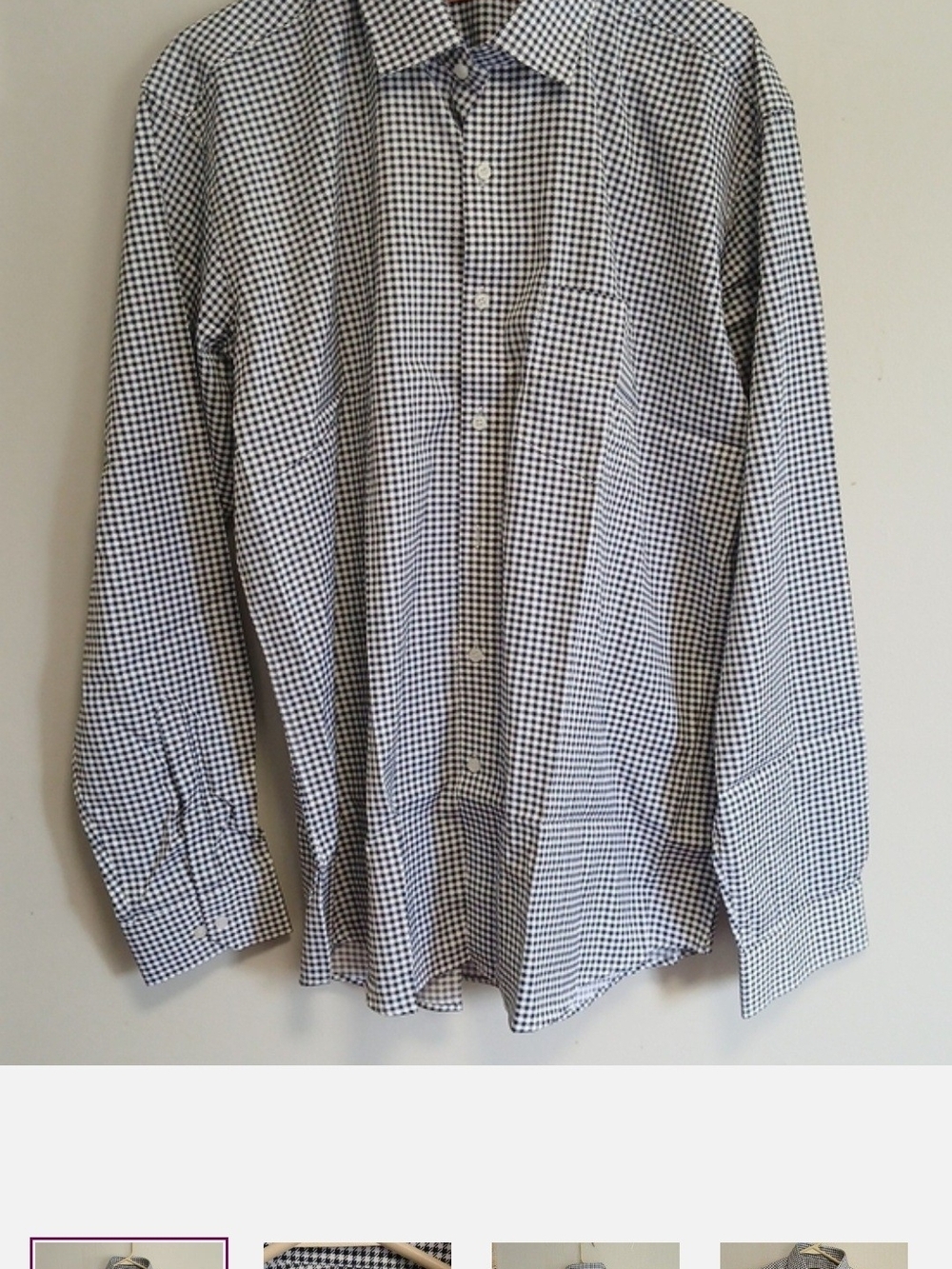 OUTCLASS Mens Black and White Check Long-Sleeve Button Down Shirt
